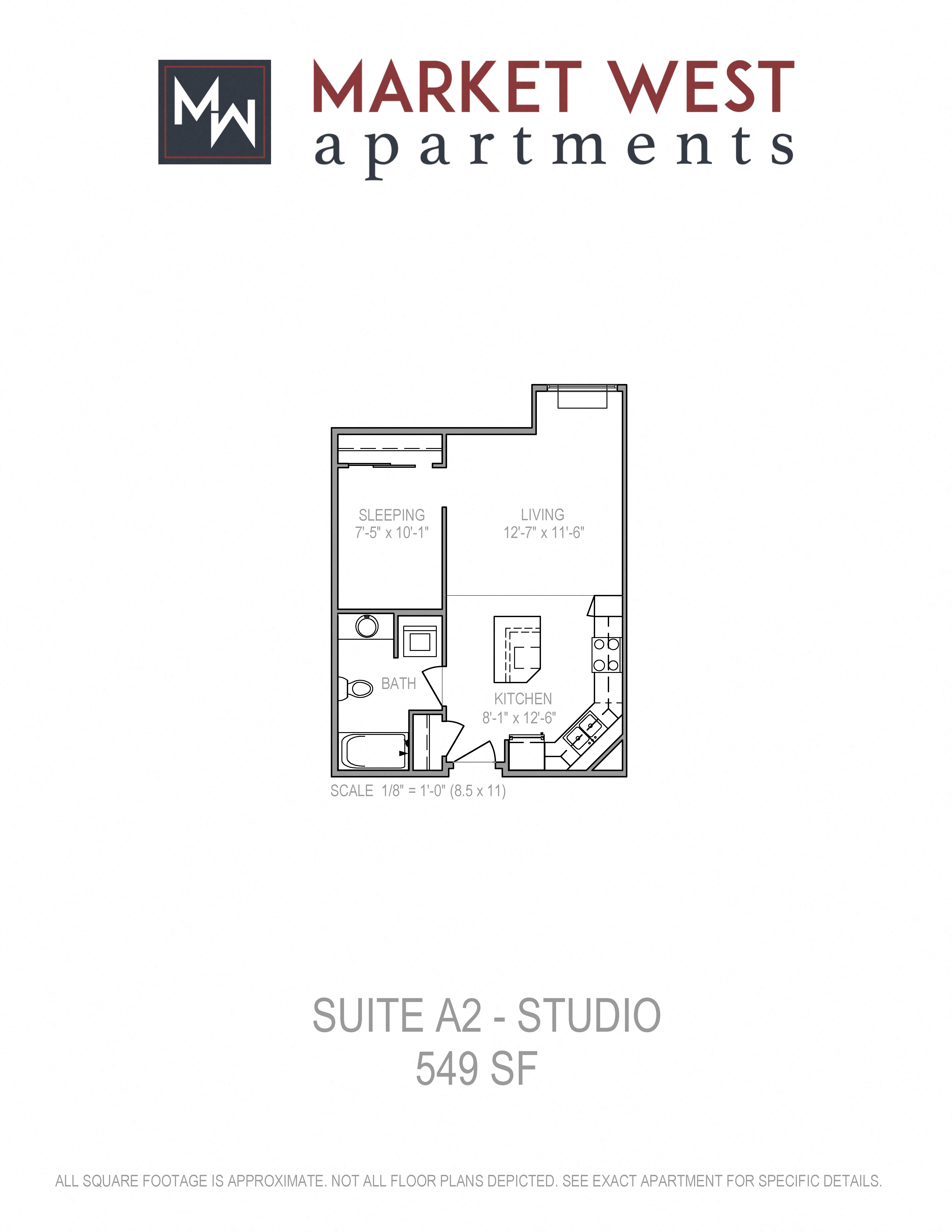 Floor plan for studio, 1 bath, 549 sqft